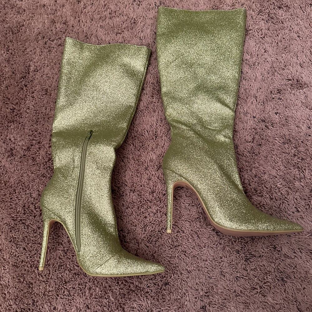 Green Glitter Sparlking Stiletto Boots - PUBLIC DESIRE Size 5